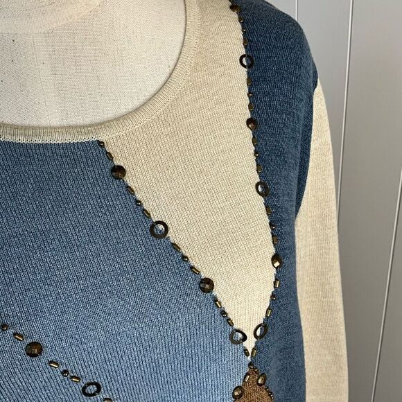 Alfred Dunner Womens Medium Pullover Sweater Colorblock Embellished Long Sleeve - Picture 3 of 14